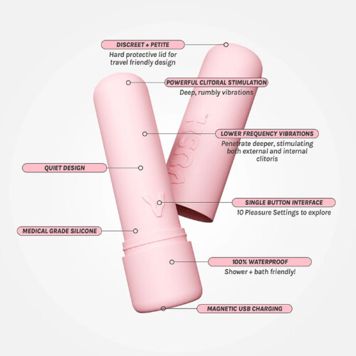 Vush Gloss Compact Rechargeable Pink Bullet Vibrator 1
