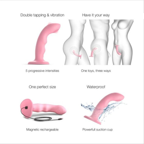 Strap-On-Me Tapping Dildo Wave Rechargeable Strap-On Vibrator M 6 Inch 1
