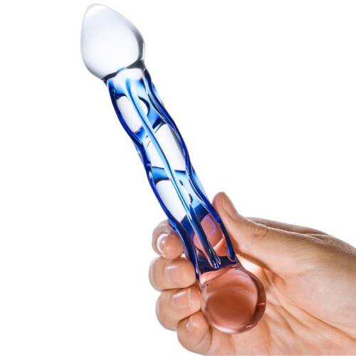 Glas Full Tip Textured Glass Dildo Blue 6.5 Inch 2