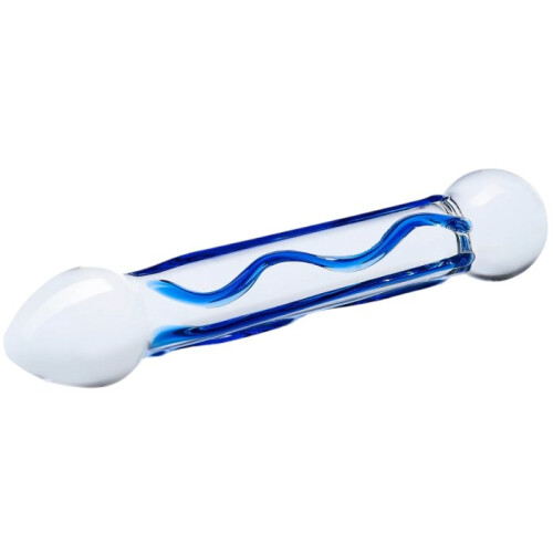 Glas Full Tip Textured Glass Dildo Blue 6.5 Inch 1