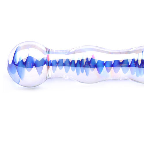 Blue Wavy Glass Dildo 7 inch 2