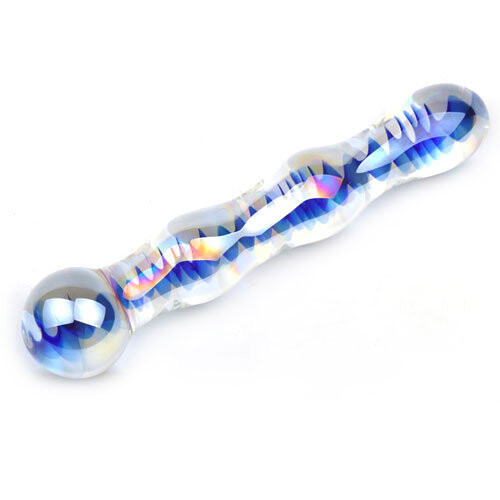 Blue Wavy Glass Dildo 7 inch 1