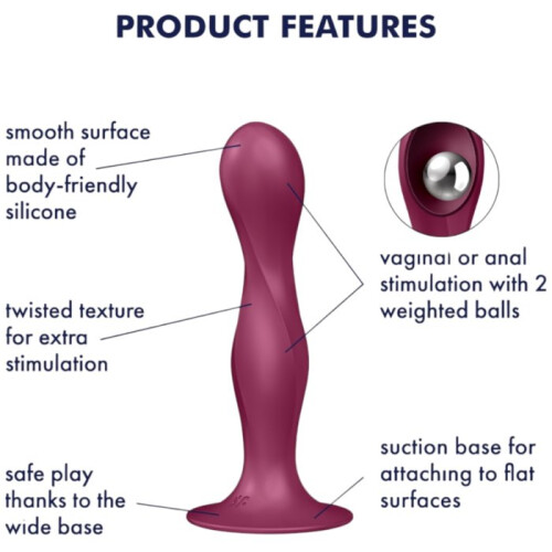 Gode de silicone com bolinhas duplas - Satisfyer - Double Ball-R - Granate 2