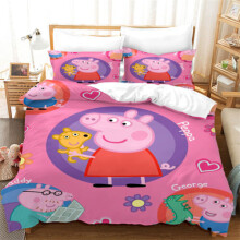 (8, Double) Kids Cartoon 3D Peppa Pig Duvet Cover Pillowcase Single Double Bedding Set Gift