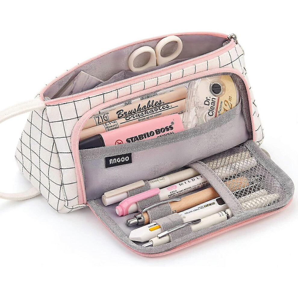 Konhill (As Show, One Size) Large Capacity Colored Canvas Storage Pouch Marker Pen Pencil Case Simple Stationery Bag Holder For Middle High School Office Stu