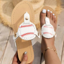 (36, One size) Sandals Baseball Printed Flip Flops Beach Slippers Summer Flat Platform Arch Support Orthopedic Shoes For Woman
