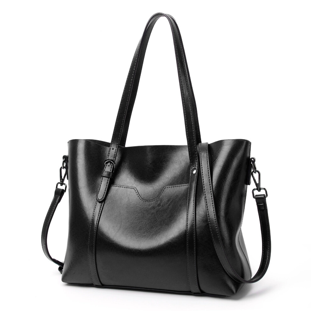 (black) Genuine Leather Women's Tote Bag Elegant Shoulder And Crossbody Handbag