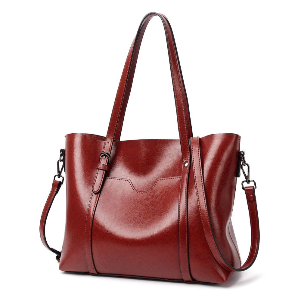 (dark red) Genuine Leather Women's Tote Bag Elegant Shoulder And Crossbody Handbag