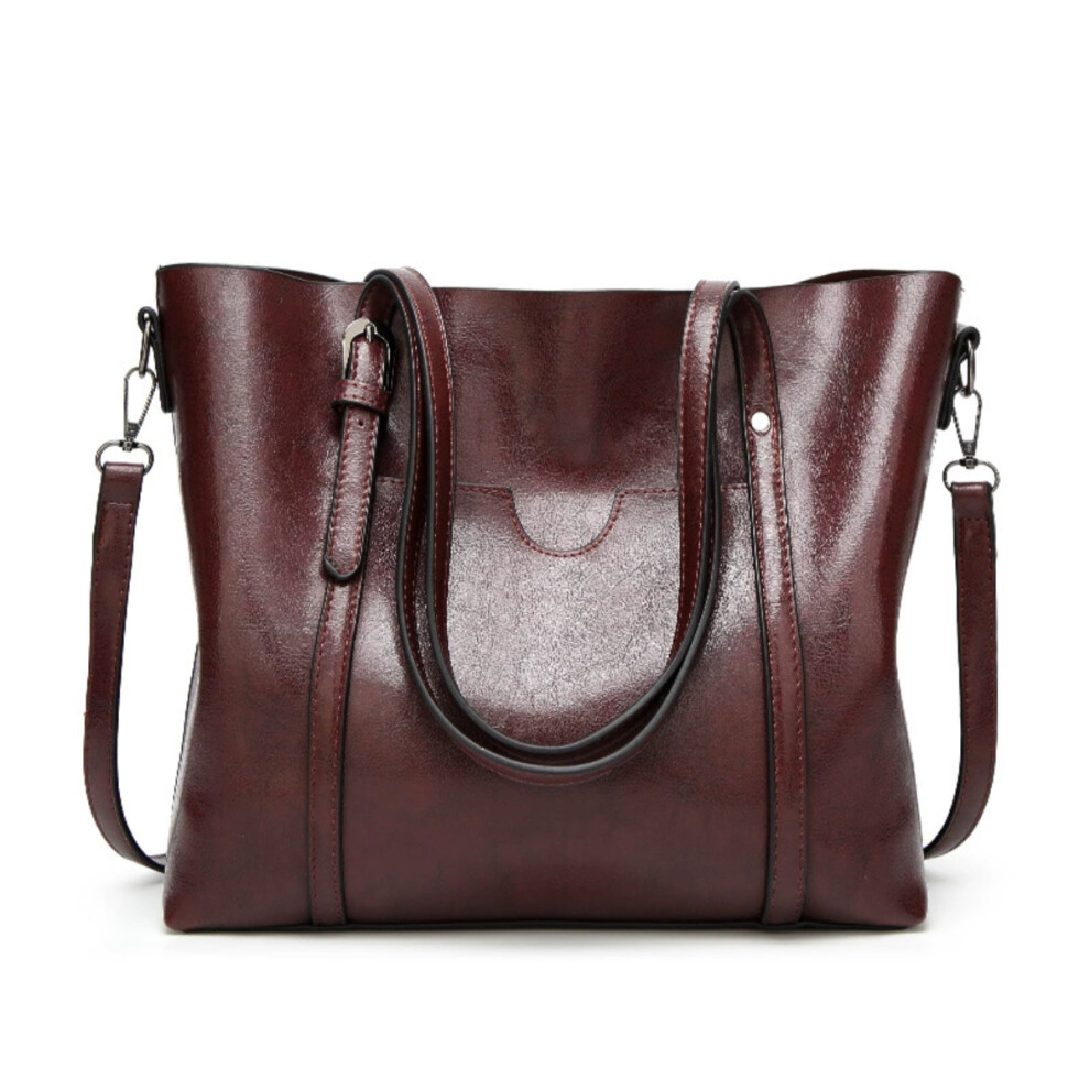 (coffee) Genuine Leather Women's Tote Bag Elegant Shoulder And Crossbody Handbag