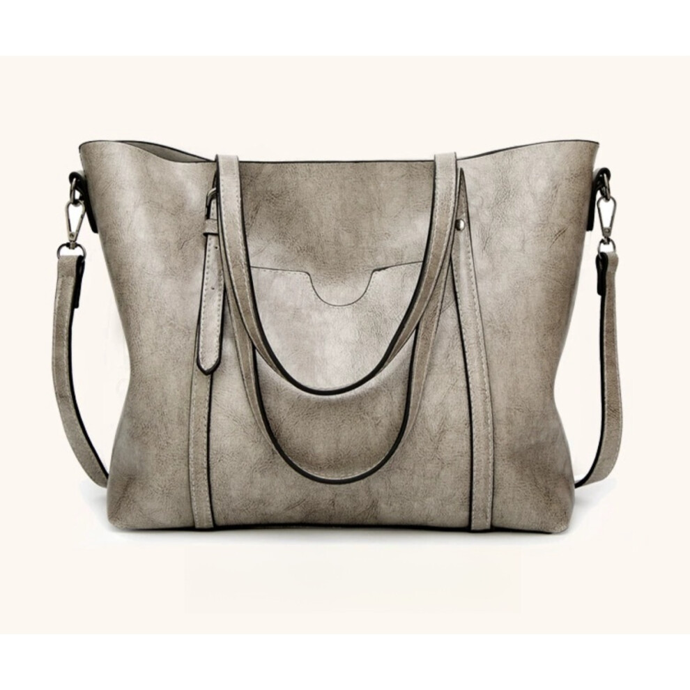 (light grey) Genuine Leather Women's Tote Bag Elegant Shoulder And Crossbody Handbag