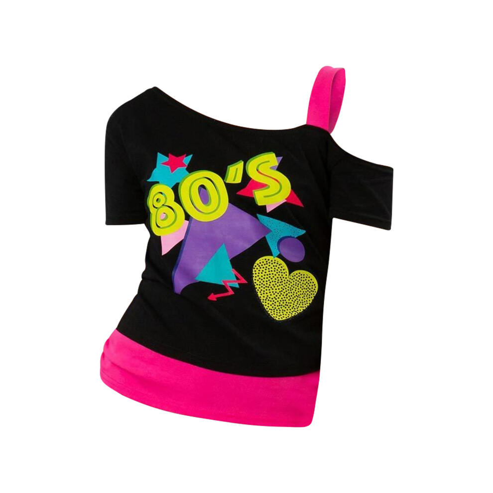 (L, Black) Smiffys Womens/Ladies 1980s Printed One Shoulder T-Shirt