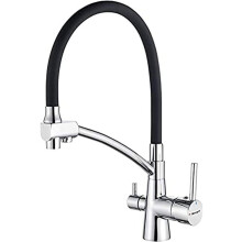 (Black/Silver) Black Kitchen Tap with Flexible Spout, 3 in 1 Sprayer for Sink Mixer and Water Filter Purifier, Chrome