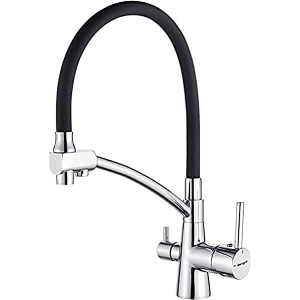 (Black/Silver) Black Kitchen Tap with Flexible Spout, 3 in 1 Sprayer for Sink Mixer and Water Filter Purifier, Chrome