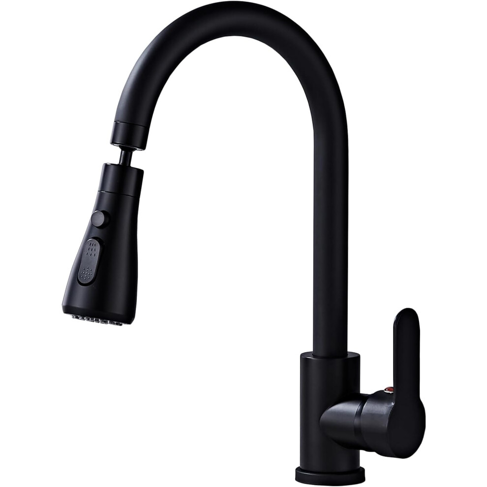 (Black) Kitchen Sink Taps Mixer with 3 Functions 360Swivel Spray Head, Single Handle Stainless Steel Kitchen Faucet, Matte Black