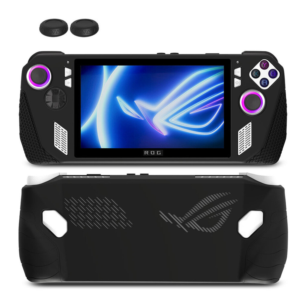 (Black) Full Wrap Silicone Protective Cover+ Button Caps for ASUS ROG Ally Handheld Game Console