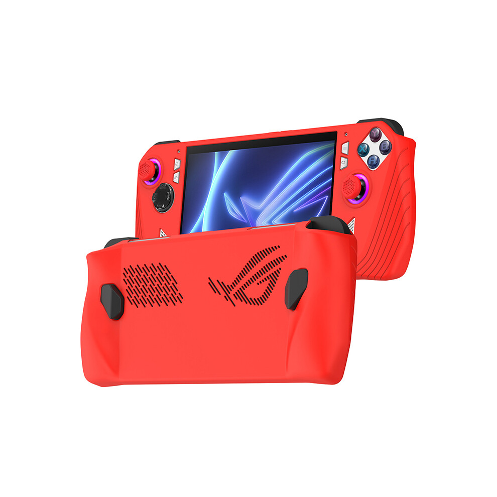 (Red) Full Wrap Silicone Protective Cover+ Button Caps for ASUS ROG Ally Handheld Game Console