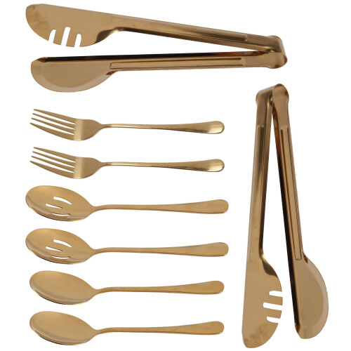 Stainless Steel Flatware Serving Utensils Large (Gold,8 Pieces) 2