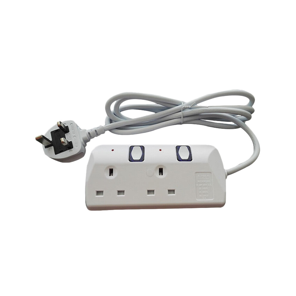 2 Way Extension Lead with Switches 6.6FT 13A Extension Cable(UK Plug)