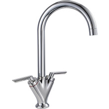 (Silver) Taps, Hapilife Swan Dual Lever Kitchen Mixer Tap Vintage Style Kitchen Sink Tap Mixer Twin Lever Swivel Spout Tap for Kitchen Sink 1 Hole, Chrome