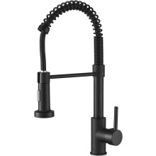 Matte Black Kitchen Sink Tap, 2 Function Kitchen Sink Mixer Taps with Pull Out Spray, Brass High-Arc 360 Swivel Single Handle Spring Rv Kitchen Taps