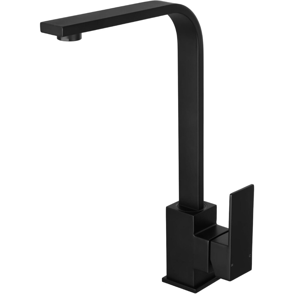 (Matt Black) Black Square Kitchen Tap Monobloc Matt Black Sink Taps for Kitchen Mixer Taps 1 Hole Single Lever Kitche Sink Tap Modern Kitchen Faucet