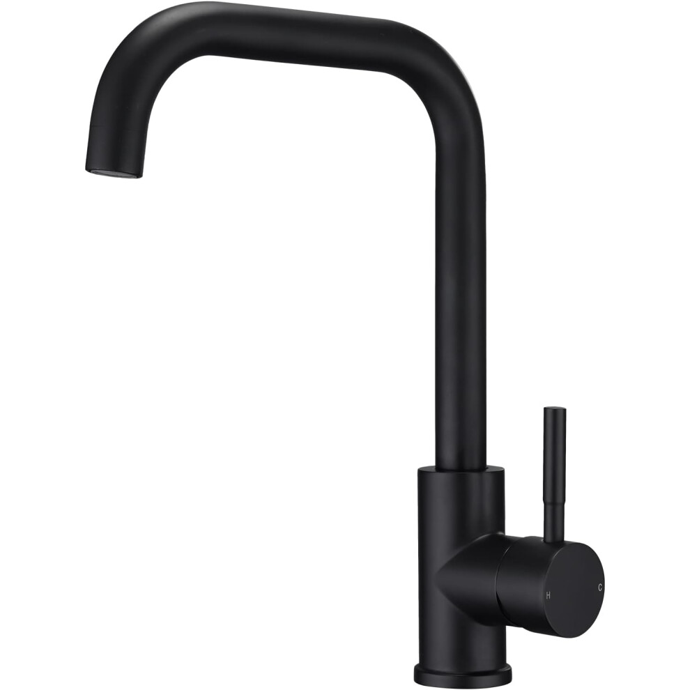 (Black) Kitchen Sink Mixer Tap Rectangle Monobloc L-Shap 360 Swivel Spout Mixers Faucet Taps Single Lever with Air-in Aerator UK Standard Fittings Matte Black