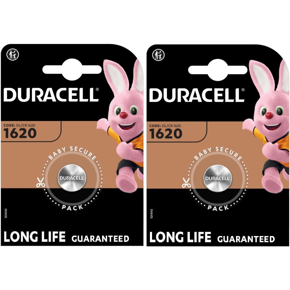 2X Duracell 1620 (2 Blister Packs of 1 Battery) 2 Batteries (CR1620)