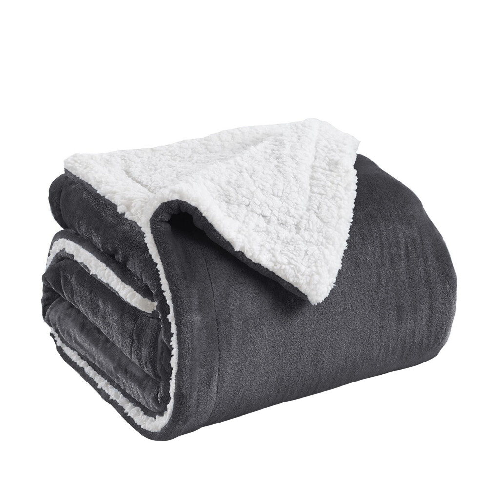 (Super King Sherpa Blanket Throw) Grey Blankets Faux Fur Fleece Throw Sherpa Blanket