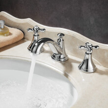 Two Handles Three Holes Widespread Bathroom Sink Tap Basin Mixer Tap, Polished Chrome