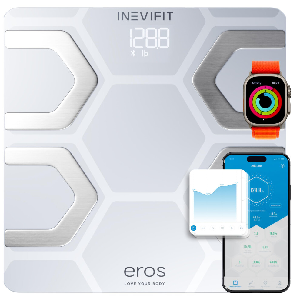 Inevifit White Eros Bluetooth Body Fat Scale Smart Bmi Highly Accurate Digital Bathroom Body Composition Analyzer With Wireless Smartphone App 400 Lbs 11.8
