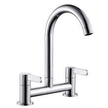 Ghopy Dual Lever Kitchen taps Mixers 2 Hole Deck Mounted Cold and Hot Mixer Tap Modern 360? Swivel Spout Brass Basin Bridge Mixer tap (Chrome)