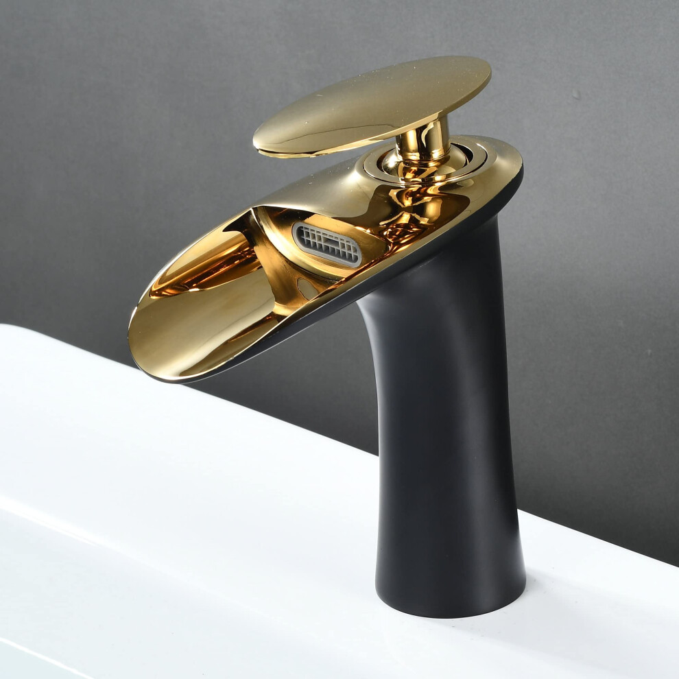 Shunli Bathroom Sink Taps Mixers - Black Gold Bathroom Basin Mixer Tap - Waterfall Bathroom Faucet Single Hole 711691247192