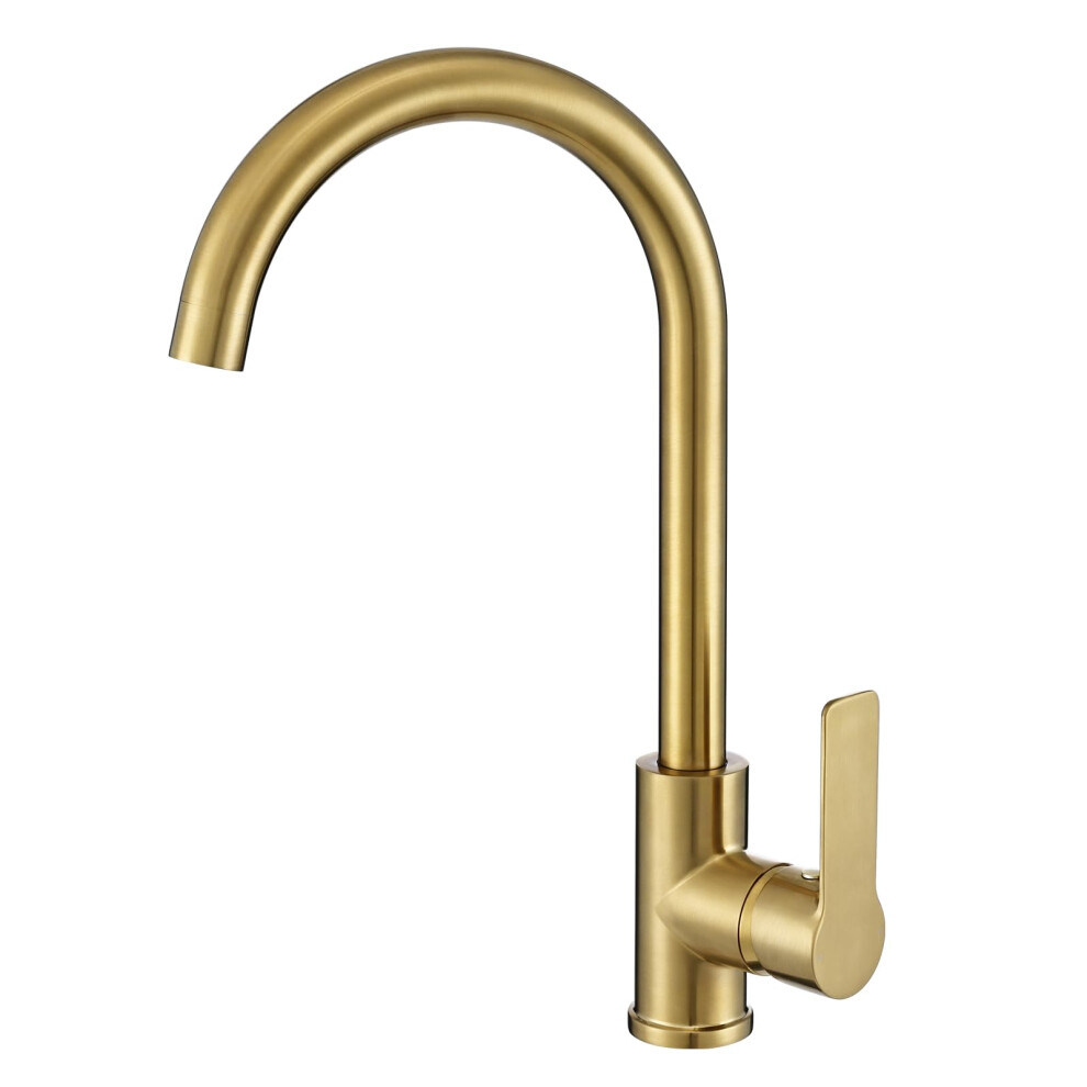 Peppermint Brushed Gold Kitchen Tap Single Lever Monobloc Mixer Tap Kitchen Sink In Gold Kitchen Mixer Taps 1 Hole 360? Swivel Spout Kitchen Sink Taps 616054976385