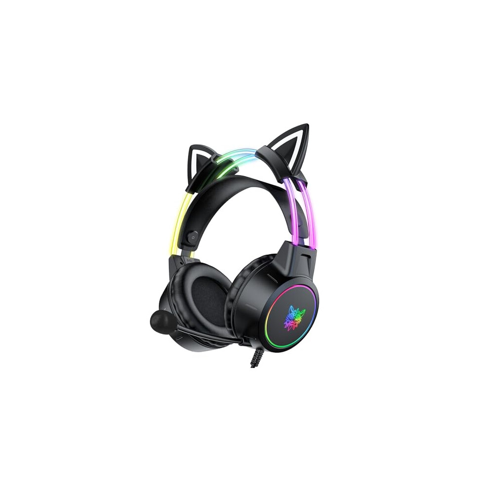 Onitoon Weight Gaming Headset,Removable Cat Ears, Gradient Rgb Wired Headphoe For Pc/Mac/Ps4/Ps5/Xbox One/Switch/Phone, Virtual Surround Light 710329677370