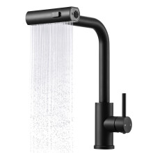 Peppermint Matt Black Kitchen Taps with Pull Out Spray Waterfall Kitchen Tap with Pull Out Hose Stainless Steel Kitchen Sink Taps Mixer Single Lever