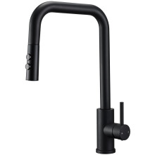 Peppermint Matt Black Kitchen Taps with Pull Out Spray Square Kitchen Mixer Tap Stainless Steel Single Lever Kitchen Sink Taps Mixer High Spout Pull
