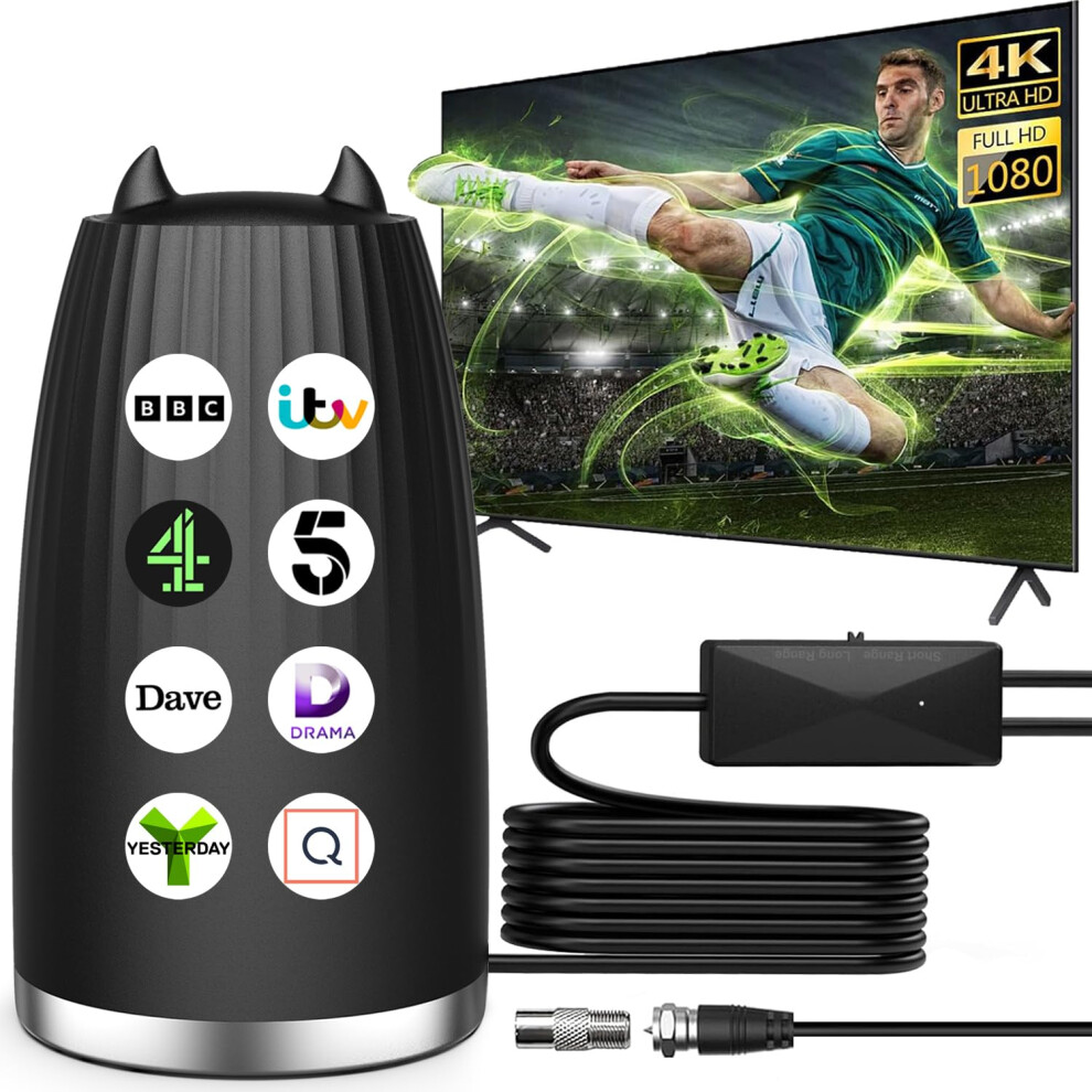 TV Aerial Indoor for Smart TV, 560+ Miles Long Range Indoor TV Aerial, Strong Magnetic Base TV Antenna Indoor for Easy Installation - Support 360?