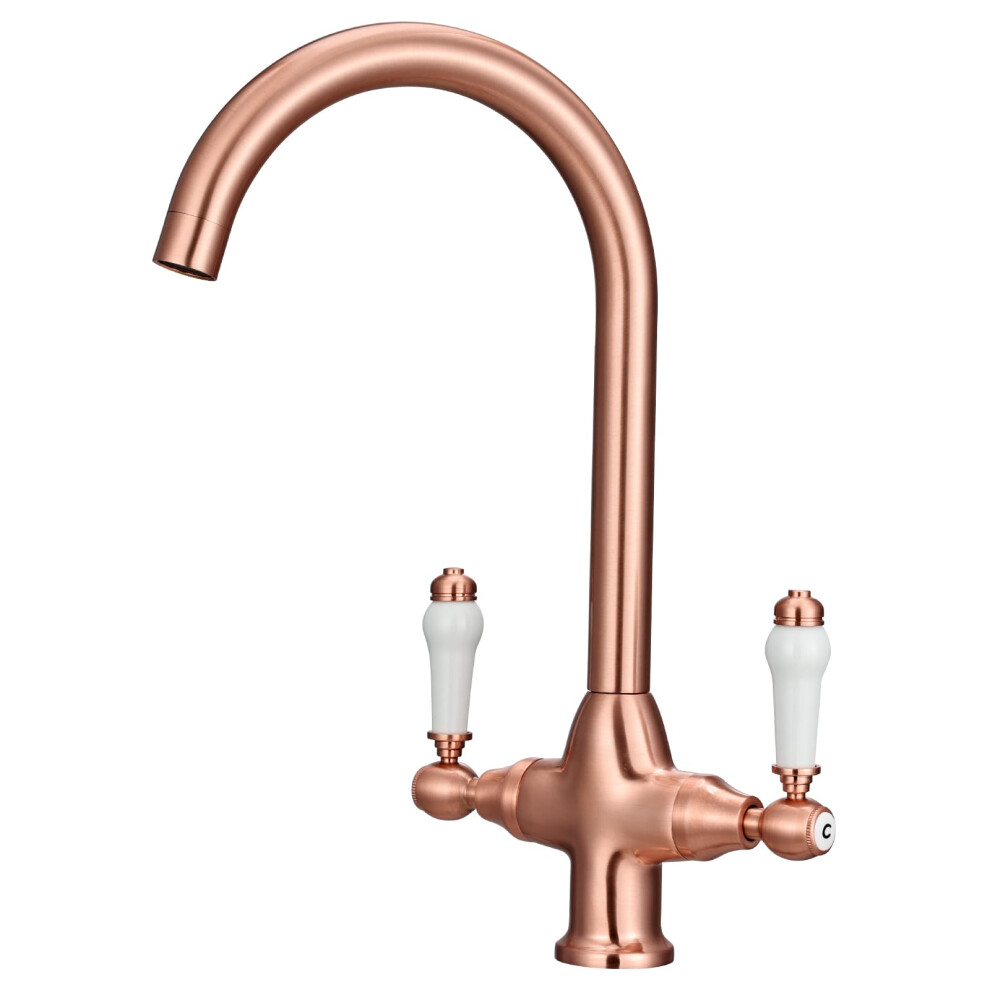 Peppermint Kitchen Tap Mixer Traditional Kitchen Sink Taps With White Ceramic Dual Lever, Mono Retro Kitchen Faucet Swivel Bar Taps Kitchen Mixer Taps 616054976897