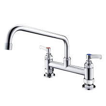 MOOTACO Commercial Kitchen Tap,7" Brass Dual Temperature Faucet,Adjustable Foot Kitchen Sink Faucet with 12" Swing Nozzle