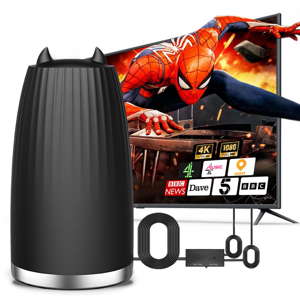TV Aerial, High Gain Freeview TV Antenna with 560+ Miles Range Reception, Portable TV Aerial with Signal Booster, Magnetic Base, 16.5ft Coaxial Cable,