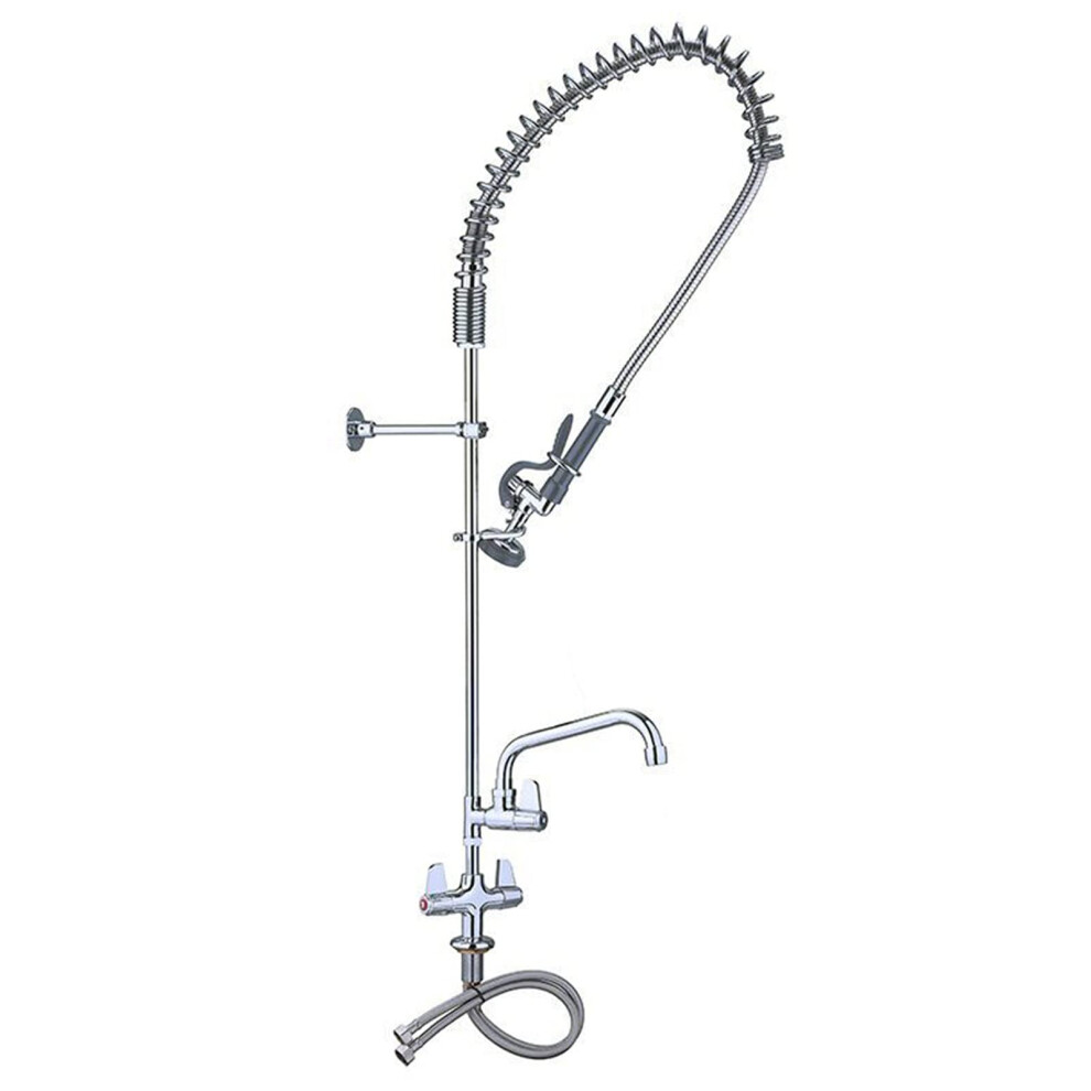 MOOTACO Commercial Kitchen Pre-Rinse Spray Tap,Pedestal Pull Out Flexible Hose Sink Kitchen Wall-Mount Tap (Single Pedestal)
