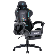 LXRADEO Gaming Chair PC Office Chair Ergonomic with Inner Adjustable Lumbar Support, Racing Style Armchair Faux Leather Retro Reclining Chair with