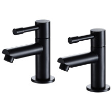 Wasserrhythm Basin Pillar Taps Pair Black Twin Bathroom Sink Mixer Taps Monobloc Matte Black Brass Cloakroom Faucets Traditional Mono 2PCs Hot and