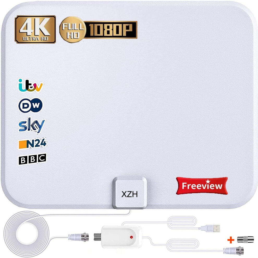 TV Aerial, Freeview Indoor Digital HDTV Aerial 200+ Miles Range with Amplifier Signal Booster,4K 1080P HD VHF UHF TV Tuner DVB-T Television Radio High