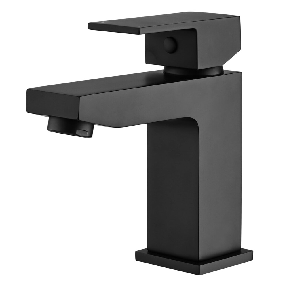 Black Bathroom Taps Square Basin Mixer Tap, Monobloc Bathroom Sink Taps 1 Hole Basin Taps with Hot and Cold Hoses for Bathroom, Washroom, Cloakroom,