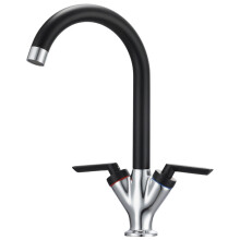 HPWVKVDB Black and Chrome Kitchen Tap Dual Lever Kitchen Taps Mixer Monobloc Kitchen Mixer Taps 1 Hole Brass Swan Twin Lever Kitchen Sink Mixer Tap