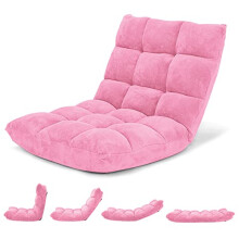 Giantex Living Room-Chairs Floor Chair with Back Support, Iron + Foam + Coral Velvet, Pink, 26.5 x 22.5 x 22 inches