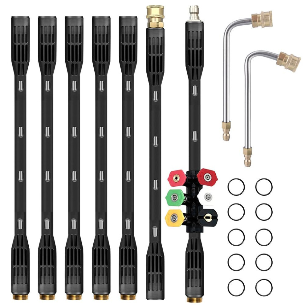 NAVESO Pressure Washer Extension Wand, 9 Pack Gutter Cleaning Tools Telescopic Extra Long, 4000PSI Power Washer Replacement Lance with 6 Nozzle Tips,