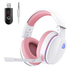 Gvyugke Wireless Gaming Headset,Pink Gaming headphone for PS4 PS5 PC, 2.4Ghz USB Pink Wireless Headset with Microphone Noise Reduction, Bluetooth 5.2