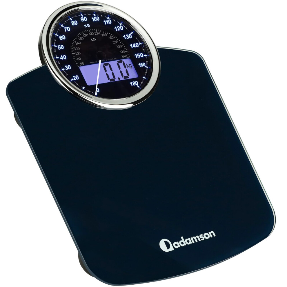 Adamson Hybrid 2-In-1 Analog & Digital Weighing Scale For Body Weight Up To 180Kg + Thick Tempered Glass + Extra Large Display + Easy To Read Digital